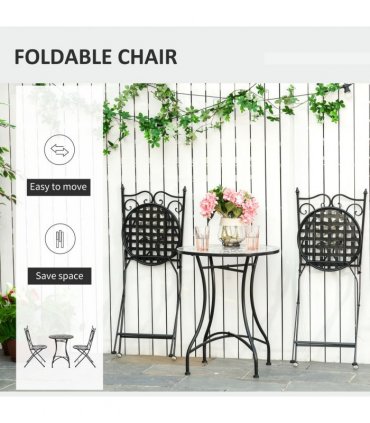 Ceramic Grey 60cm x 60cm x 71cm 3Pc Mosaic Tile Garden Bistro Set Folding Chairs