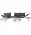Steel Grey 198cm x 70cm x 70cm 3Pc Garden Seating   Sofa Lounge Table Grey