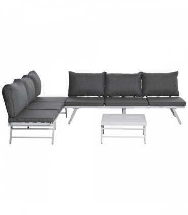 Steel Grey 198cm x 70cm x 70cm 3Pc Garden Seating   Sofa Lounge Table Grey