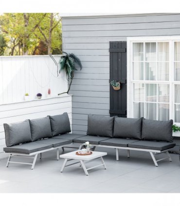 Steel Grey 198cm x 70cm x 70cm 3Pc Garden Seating   Sofa Lounge Table Grey