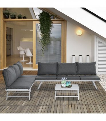 Steel Grey 198cm x 70cm x 70cm 3Pc Garden Seating   Sofa Lounge Table Grey