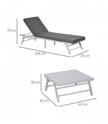 Steel Grey 198cm x 70cm x 70cm 3Pc Garden Seating   Sofa Lounge Table Grey
