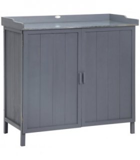 Garden Storage Cabinet, Potting Bench Table Galvanized Grey