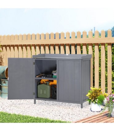 Garden Storage Cabinet, Potting Bench Table Galvanized Grey