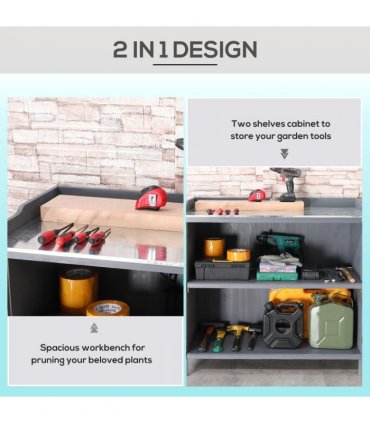 Garden Storage Cabinet, Potting Bench Table Galvanized Grey