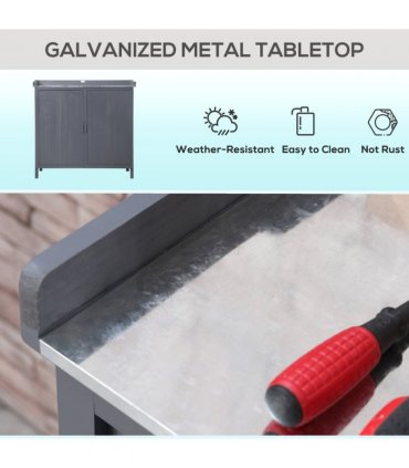 Garden Storage Cabinet, Potting Bench Table Galvanized Grey