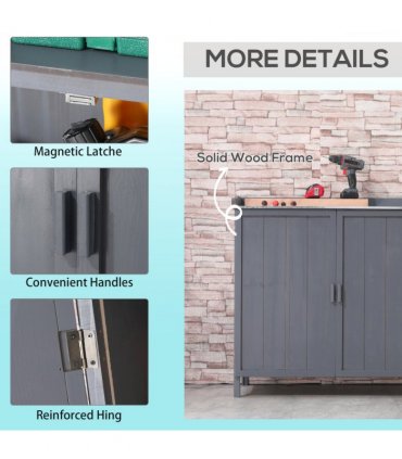 Garden Storage Cabinet, Potting Bench Table Galvanized Grey