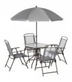 6Pc Patio Dining Set with Umbrella, 4 Folding Chairs Glass Table