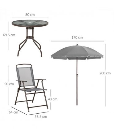 6Pc Patio Dining Set with Umbrella, 4 Folding Chairs Glass Table