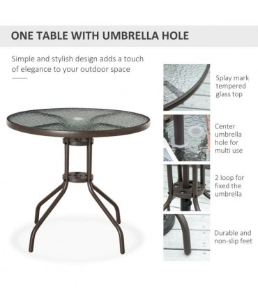 6Pc Patio Dining Set with Umbrella, 4 Folding Chairs Glass Table