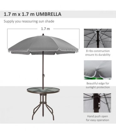 6Pc Patio Dining Set with Umbrella, 4 Folding Chairs Glass Table