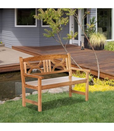 Outdoor Patio Loveseat Natural Wood Finish Poplar Wood 2-Seater Garden Bench