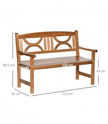 Outdoor Patio Loveseat Natural Wood Finish Poplar Wood 2-Seater Garden Bench