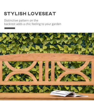 Outdoor Patio Loveseat Natural Wood Finish Poplar Wood 2-Seater Garden Bench