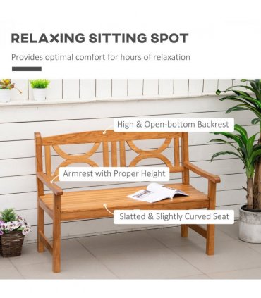 Outdoor Patio Loveseat Natural Wood Finish Poplar Wood 2-Seater Garden Bench