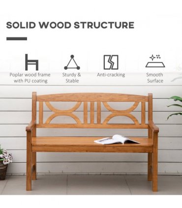 Outdoor Patio Loveseat Natural Wood Finish Poplar Wood 2-Seater Garden Bench