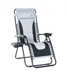 Zero Gravity Folding Recliner Light Grey 65cm x 89cm x 113cm Padded Pillow