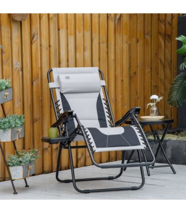 Zero Gravity Folding Recliner Light Grey 65cm x 89cm x 113cm Padded Pillow