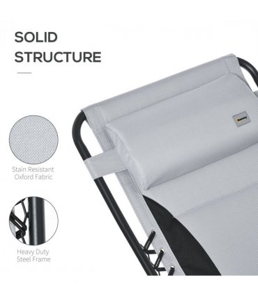 Zero Gravity Folding Recliner Light Grey 65cm x 89cm x 113cm Padded Pillow