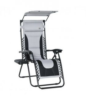 Zero Gravity Lounger Chair, Shade Cover, Cup Holder Headrest Grey