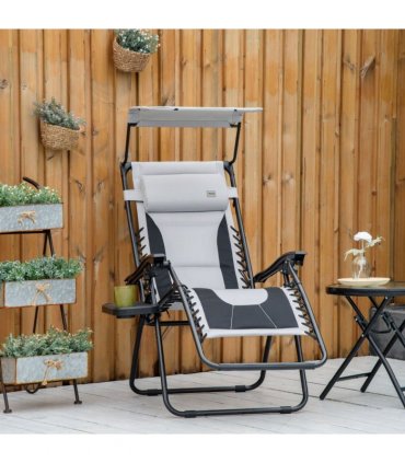 Zero Gravity Lounger Chair, Shade Cover, Cup Holder Headrest Grey