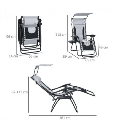 Zero Gravity Lounger Chair, Shade Cover, Cup Holder Headrest Grey