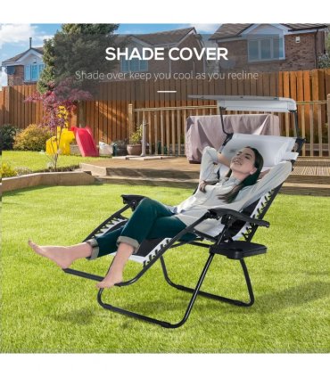 Zero Gravity Lounger Chair, Shade Cover, Cup Holder Headrest Grey