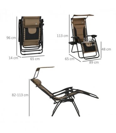 Zero Gravity Lounger Chair Brown Reclining Patio Chair Shade Cover 89cm x 65cm