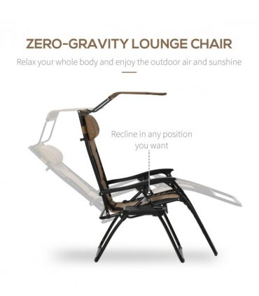 Zero Gravity Lounger Chair Brown Reclining Patio Chair Shade Cover 89cm x 65cm