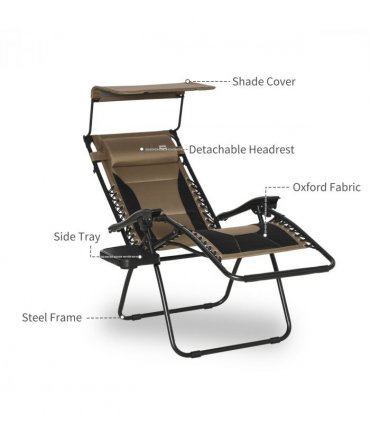 Zero Gravity Lounger Chair Brown Reclining Patio Chair Shade Cover 89cm x 65cm