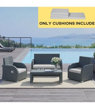Seat Cushion Pads for Rattan Furniture, 3 PCs Garden Furniture Cushions, Grey
