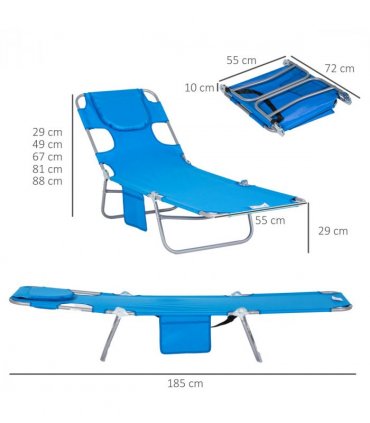 Beach Chaise Lounge Face Cavity Portable Sun Lounger, Reclining Adjust Blue