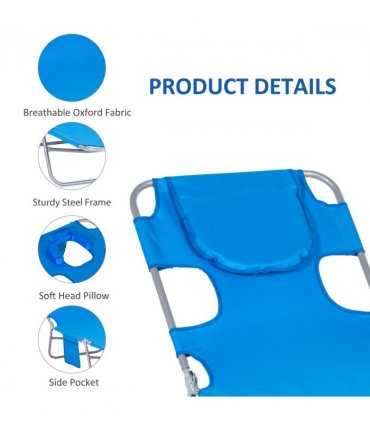 Beach Chaise Lounge Face Cavity Portable Sun Lounger, Reclining Adjust Blue