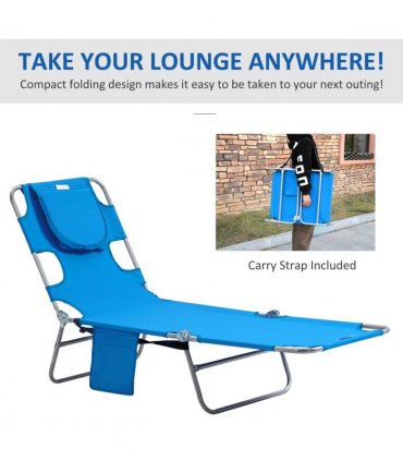 Beach Chaise Lounge Face Cavity Portable Sun Lounger, Reclining Adjust Blue