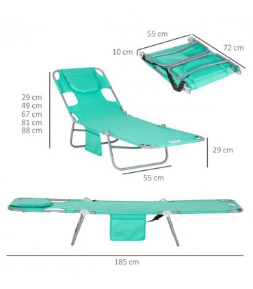 Garden Chair Reclining Lounge Face Cavity Pillow Green 183cmx55cmx81cm