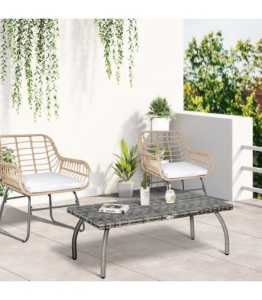 Rattan Coffee Table, Grey, 90 L x 50 W x 35 H cm, All-Weather, Stylish, Durable