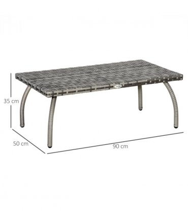 Rattan Coffee Table, Grey, 90 L x 50 W x 35 H cm, All-Weather, Stylish, Durable