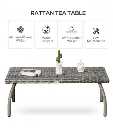 Rattan Coffee Table, Grey, 90 L x 50 W x 35 H cm, All-Weather, Stylish, Durable