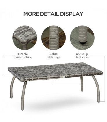Rattan Coffee Table, Grey, 90 L x 50 W x 35 H cm, All-Weather, Stylish, Durable