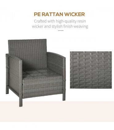 PE Wicker Grey Cream White Rattan 2 Seater Patio Bistro Set with Cushion Pillow
