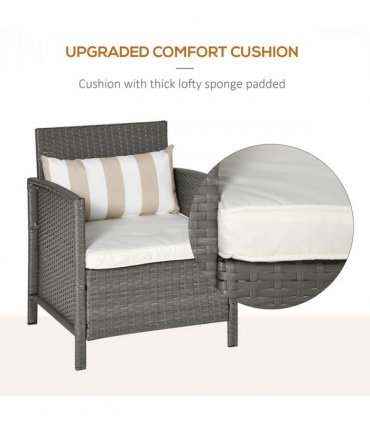 PE Wicker Grey Cream White Rattan 2 Seater Patio Bistro Set with Cushion Pillow