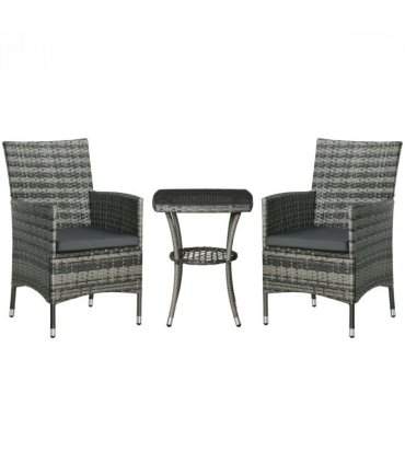 2 Seater GardenRattan Furniture Bistro Set Table Set Conservatory, Light Grey