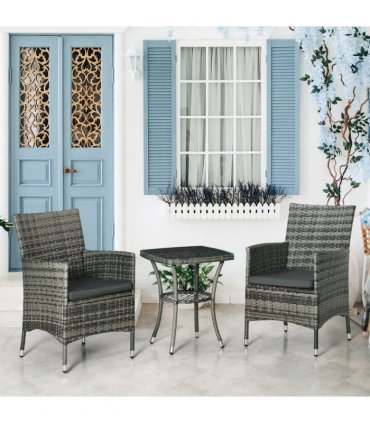 2 Seater GardenRattan Furniture Bistro Set Table Set Conservatory, Light Grey