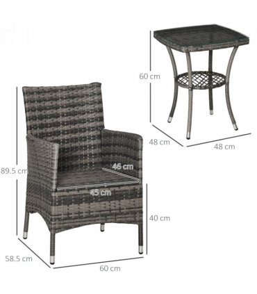 2 Seater GardenRattan Furniture Bistro Set Table Set Conservatory, Light Grey