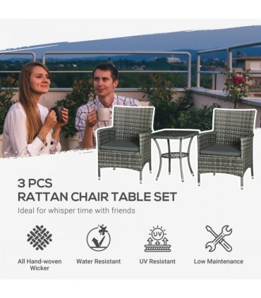 2 Seater GardenRattan Furniture Bistro Set Table Set Conservatory, Light Grey