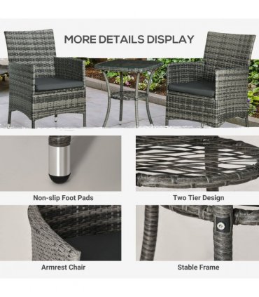2 Seater GardenRattan Furniture Bistro Set Table Set Conservatory, Light Grey
