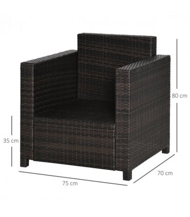 Garden Rattan Single Sofa Chair Brown PE UV Resistant 75cmx70cmx80cm Outdoor