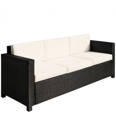 3 Seater Rattan Garden Sofa Black Outdoor Patio Wicker Weave Furniture Chair
