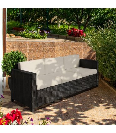 3 Seater Rattan Garden Sofa Black Outdoor Patio Wicker Weave Furniture Chair