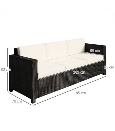 3 Seater Rattan Garden Sofa Black Outdoor Patio Wicker Weave Furniture Chair